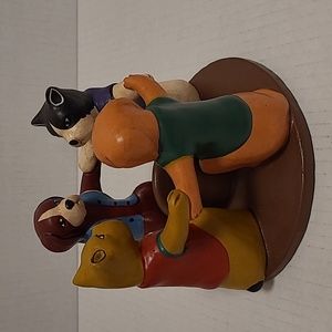 Vintage Candle Holder Featuring 2 Cats and 2 Dogs Holding Hands